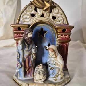 Vintage Ceramic Nativity Scene with Gold Accents RARE